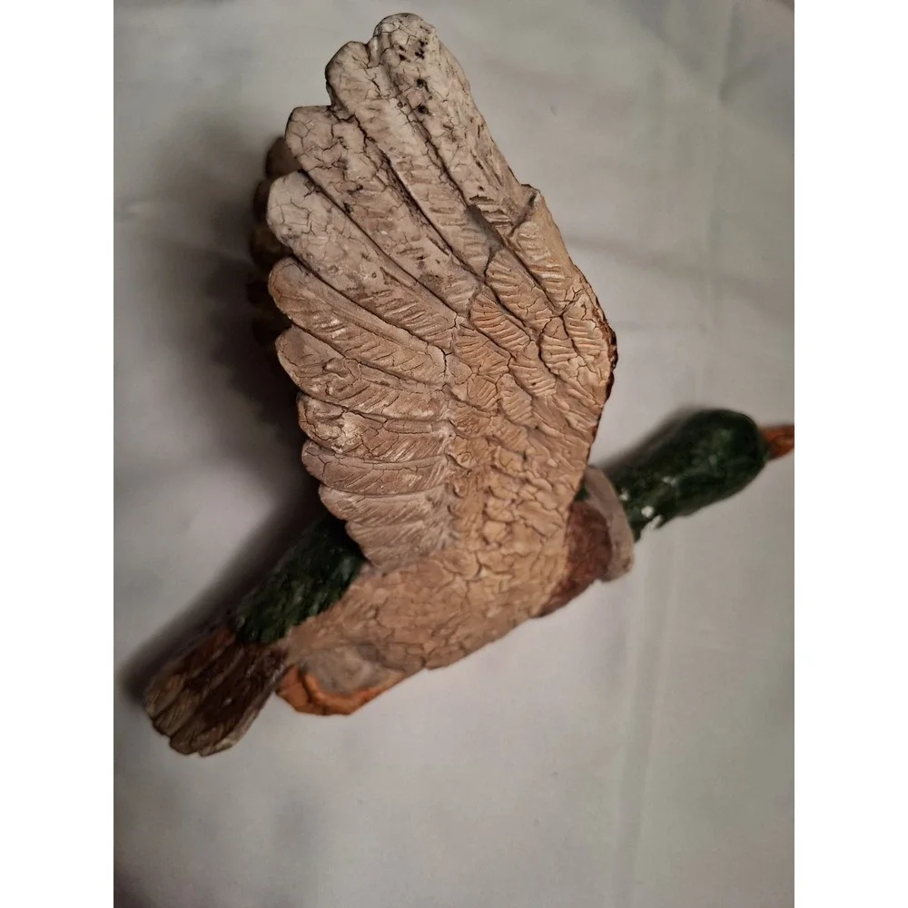 Vintage Mallard Duck Flying Ornament Crackle Style Finish Cabin Decor Head Moves